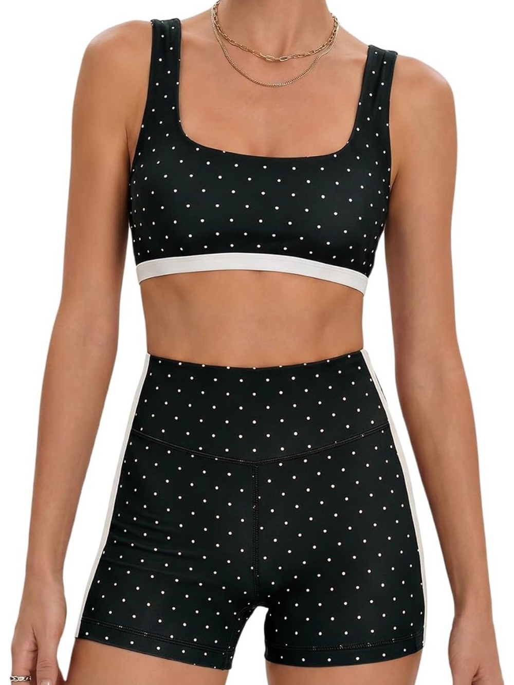 Black Polka Dot Scoop Sports Bra + Shorts Set - WORN ONCE, LIKE NEW!